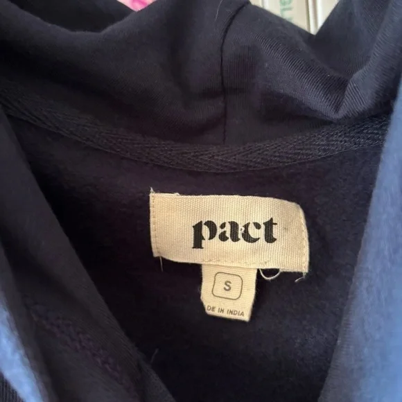 Pact Navy Blue Hooded Sweatshirt With Kangaroo Pocket Size Small Unisex - Picture 4 of 7
